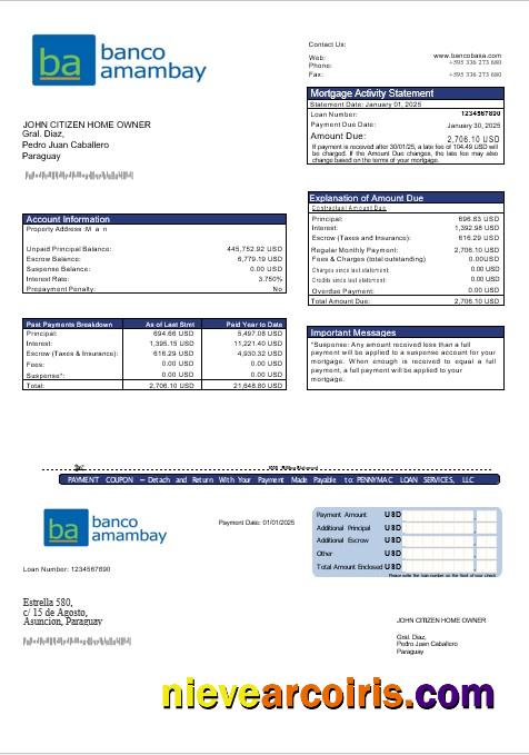 Paraguay Banco Amambay bank mortgage statement